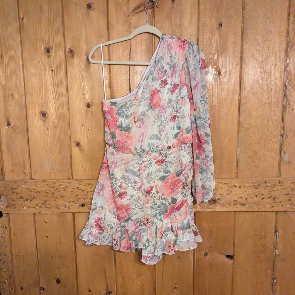 Express Floral Romper one shoulder with ruffle hem Coquette Size M